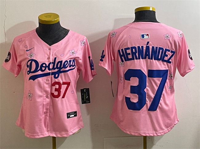 Women's Los Angeles Dodgers #37 Teoscar Hernández Pink 2025 Tokyo Series Limited Stitched Baseball Jersey(Run Small) Women's Los Angeles Dodgers #37 Teoscar Hernández Pink 2025 Tokyo Series Limited Stitched Baseball Jersey(Run Small)